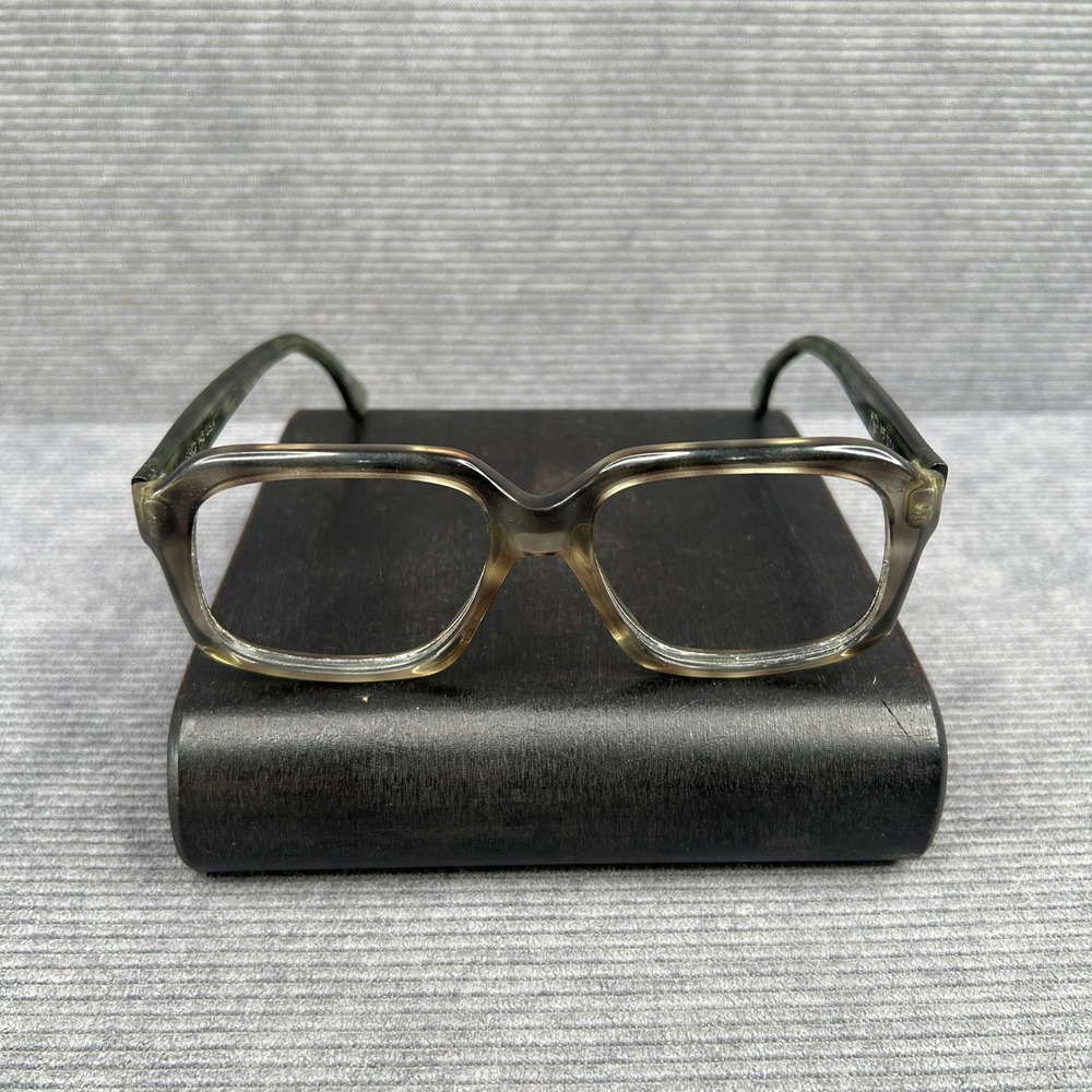 SRO Vintage Olive Green Square Eyeglasses Frames 145 USA Chevron Core Wire